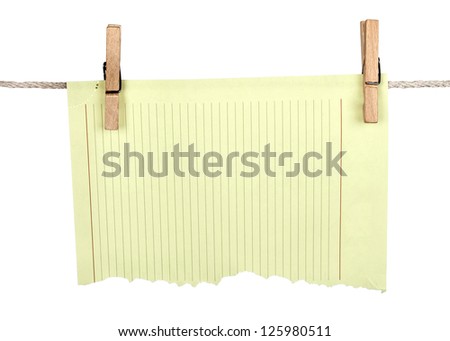 paper hang on clothesline with clipping path