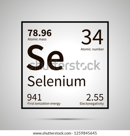 Selenium chemical element with first ionization energy, atomic mass and electronegativity values ,simple black icon with shadow on gray Royalty-Free Stock Photo #1259845645