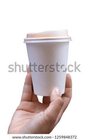 Asian woman hand holding a coffee paper cup isolated white background.with clipping path