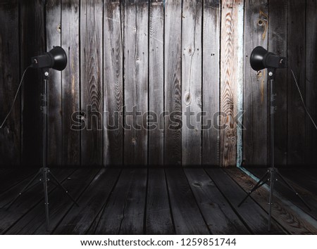 photo studio in old room with wooden wall