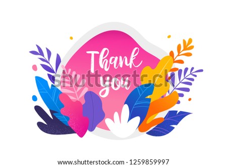 Colorful leaves on white background. Thank you card, Vector illustration, modern flat style