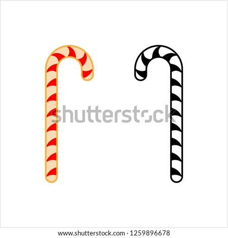 Candy Cane Icon, Christmas Cane Shaped Stick Candy Vector Art Illustration
