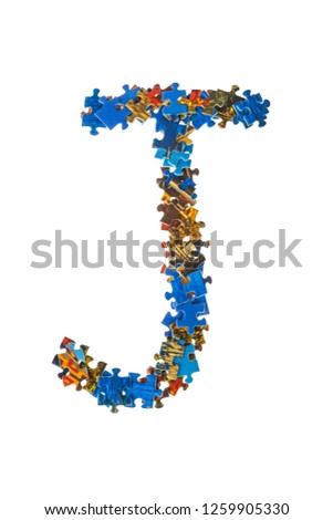 Letter J made of puzzle pieces isolated on white background