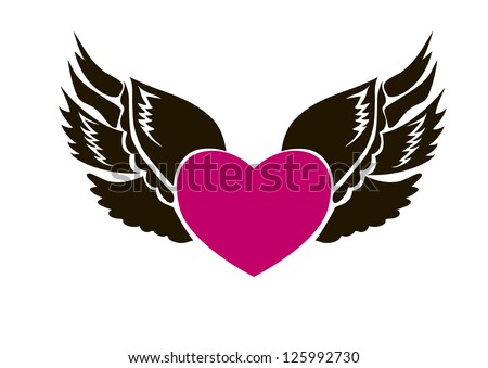 Heart with wings. Tattoo. Vector illustration