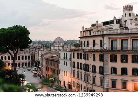 Evening Rome city streets. Moody pictures of ancient city Rome.