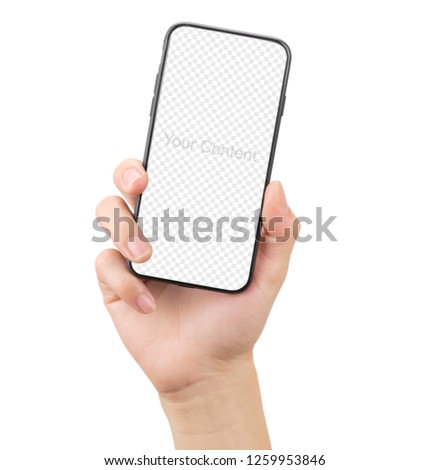 Hand holding smartphone and show touch screen, suitable for advertising. have copy space and clipping path.