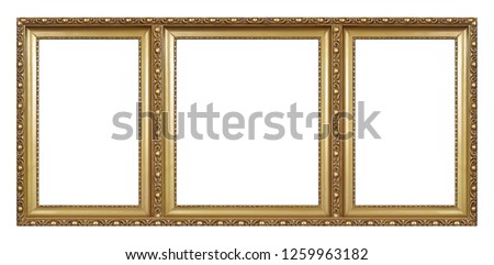 Triple golden frame (triptych) for paintings, mirrors or photos