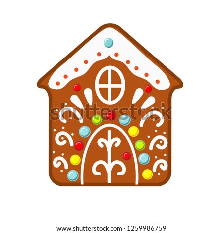 Christmas gingerbread house cookie. New year icon, isolated clip art