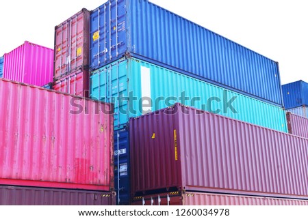 Containers stacked in the yard on white background.