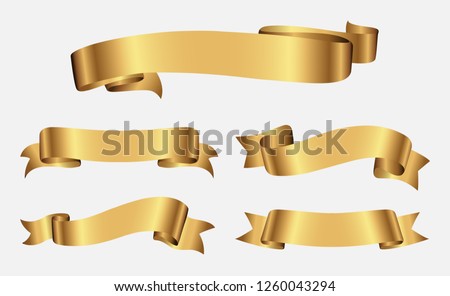 Ribbon banner set.Gold ribbons.