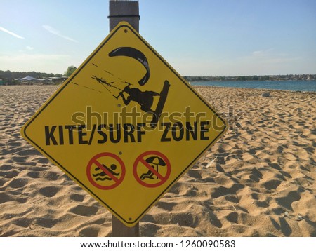 Kite/Surf Zone Sign on the Beach