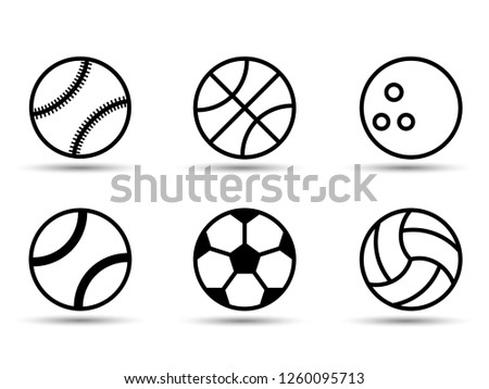 Set of black and white sports balls .Vector illustration.Flat style .Shadow