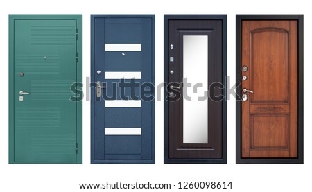 Set of models of entrance metal doors (isolated) Royalty-Free Stock Photo #1260098614