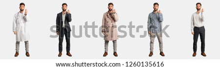 Full body young man collection or set doing a typical italian gesture