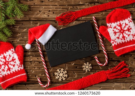 Christmas or new year festive card. Winter holidays concept.  Christmas Composition with Gifts with free text space. Top View.