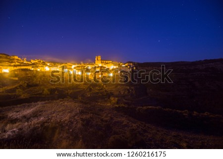 Villarluengo village by night Medieval architecture Maestrazgo county Teruel Aragon Spain