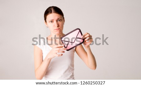 business, technology, communication and people concept - close up of woman hand holding and showing email icon