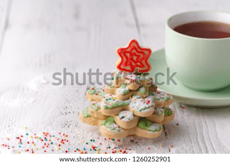 Cookies Christmas tree on a white background, place for text