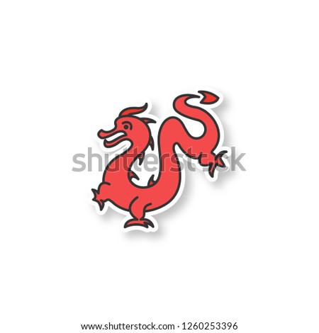 Chinese New Year patch. Chinese dragon. Color sticker. Vector isolated illustration