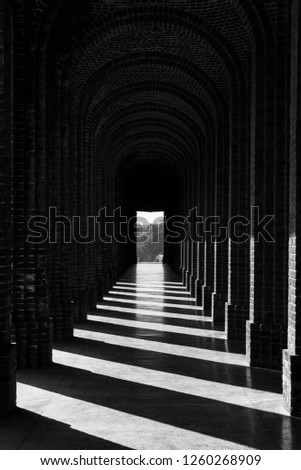 black and white hallway