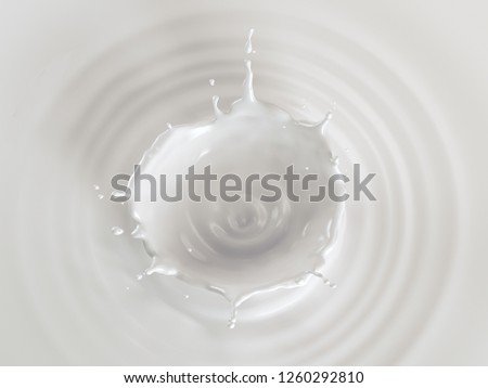 Milk crown splash on pool with ripples. Viewed from the top.
