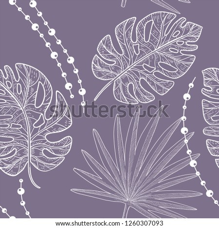Taupe color palm leaves pattern. Tropical plant seamless background with silhouette of leaf.
