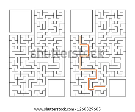 Abstract rectangular maze. Game for kids. Puzzle for children. Labyrinth conundrum. Flat vector illustration isolated on white background. With answer. With place for your image