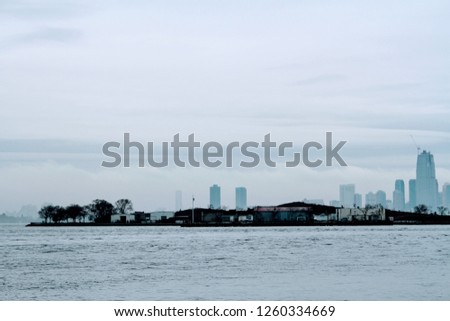 New York City Harbor on a Cloudy and Rainy Day
