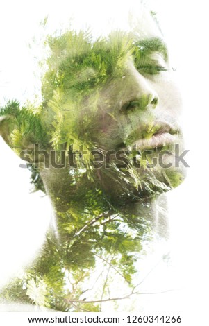 Harmonious growth between living beings and environment. Double exposure