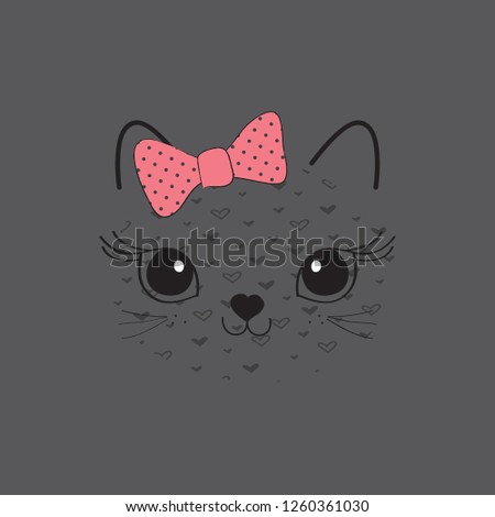 cute cat face vector illustration, T-shirt graphics design for kids