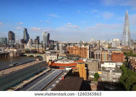 London UK skyline - Thames River and skyscraper city.