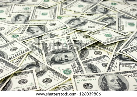 One hundred dollars pile as background. Royalty-Free Stock Photo #126039806