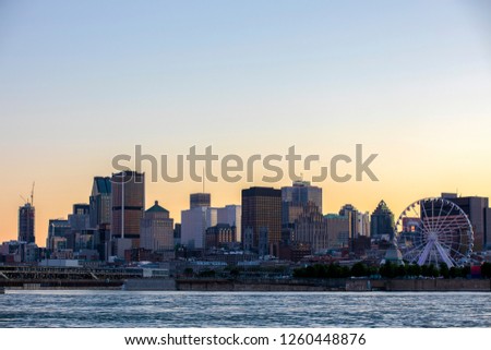 Montreal Downtown view from Sante Helen's Island across St Lawrence River, Quebec, Canada
