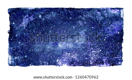 Watercolor galaxy background isolated on white. Watercolor in rectangle