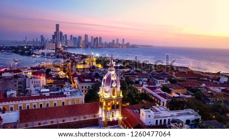 Cartagena skyline Colombia at sunset Royalty-Free Stock Photo #1260477064