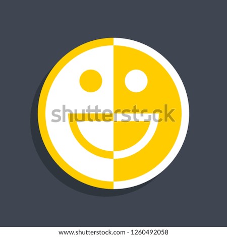 Happy smiling face icon in flat style. Emoticon smile icon or emoji sign on dark gray background. This design graphic element is saved as a vector illustration in the EPS file format.