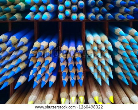 Close Up Shot Of An Assortment Of Colored Pencils. Background Of Colorful Pencils On A Shop Window. Creative Idea. Art, Drawing And Painting Concept. School And Education Concept.