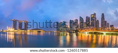 Singapore skyline at the bay before dawn.