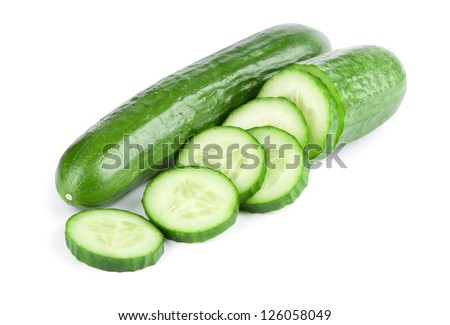 Cucumber and slices isolated over white background Royalty-Free Stock Photo #126058049