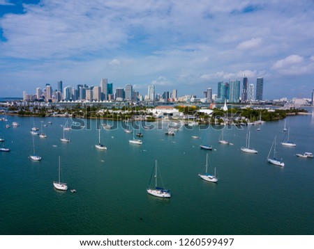Drone shot of the boats docked by the Venetian Islands in Miami