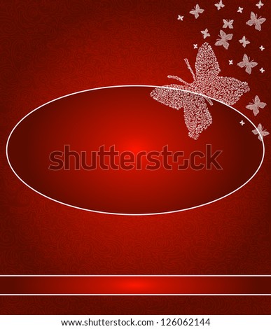Beautiful red vector background with butterflies, festive frame