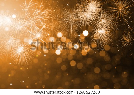 Abstract fireworks new year celebration on bokeh light background. Fireworks for copyspace and background