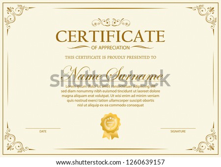 Certificate. Template diploma currency border. Award background Gift voucher. Vector illustration. - Vector  Royalty-Free Stock Photo #1260639157