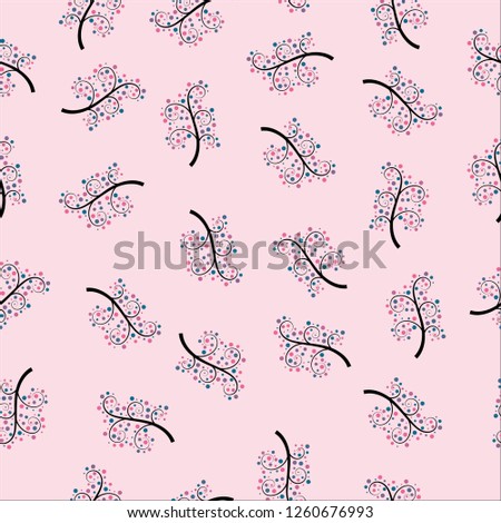 Seamless of branch with circle leaf pattern on pink background for paper print, background product or ornament business, fabric texture. Vector design.