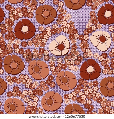 A seamless pattern consisting of copper flowers arranged against a scattering of squares.