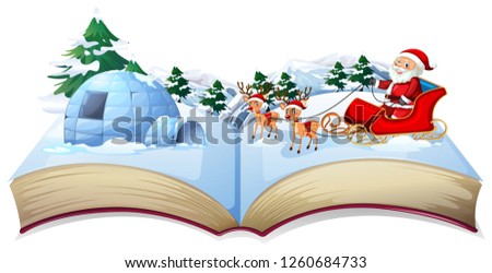 Christmas magical book open with Santa illustration