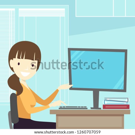 Illustration of a Girl Teacher Showing Something on Her Computer