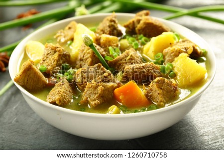 Asian cuisine- mutton stew with organic vegetables.