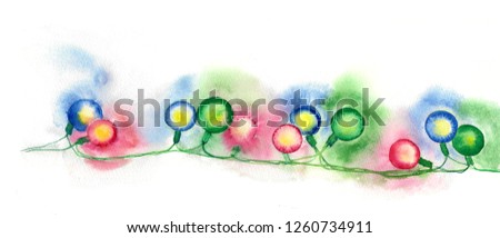 watercolor drawing color garland of glowing balls