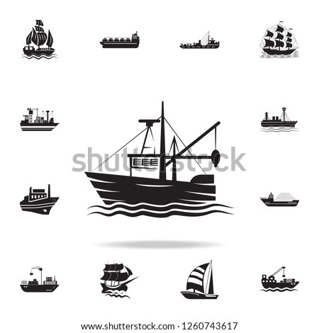 fishing barge icon. Detailed set of ship icons. Premium graphic design. One of the collection icons for websites, web design, mobile app